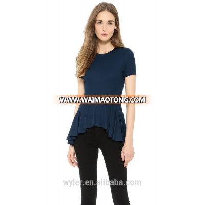 High Quality European And American Style New Arrival Short Sleeve T-Shirt Pleated Falbala Slim Medium Long Women T Shirt