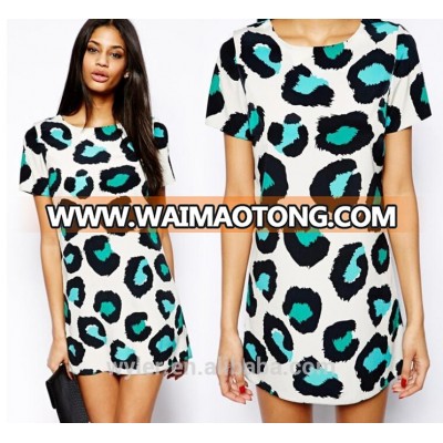 2015 Spring / Summer New European Women Short Sleeve Sexy Leopard Print Dress