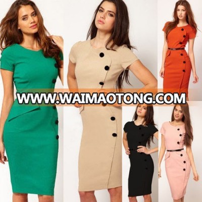 2015 New Fashion OL Women Ladies Office Dress Clothes Knee-length Bodycon Slim Pencil Party Dress