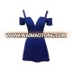 New Collection Polyester Spandex Women Sexy Cocktail Party Cold Shoulder Short Sleeve Low Cut Front Open Back Royal Blue Dress